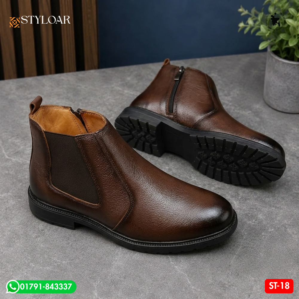 100% Original Leather Premium Quality Ankle Black Boot for Men ‍ST-18